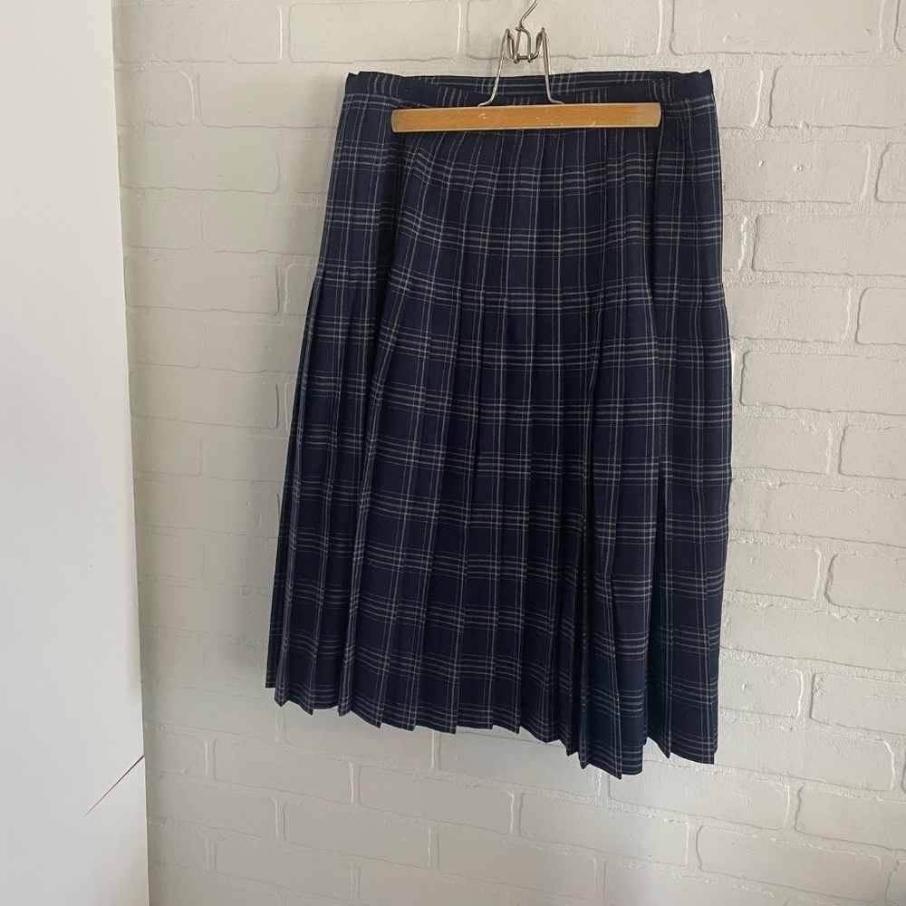 Vintage Wool Navy Plaid Midi Skirt - Picture 11 of 12